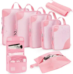 Compression Packing Cubes 8 Set, Suitcase Organizers, Luggage Organizer Bags for Travel, Expandable Packing Cubes for Travel Compression Essentials,Pink