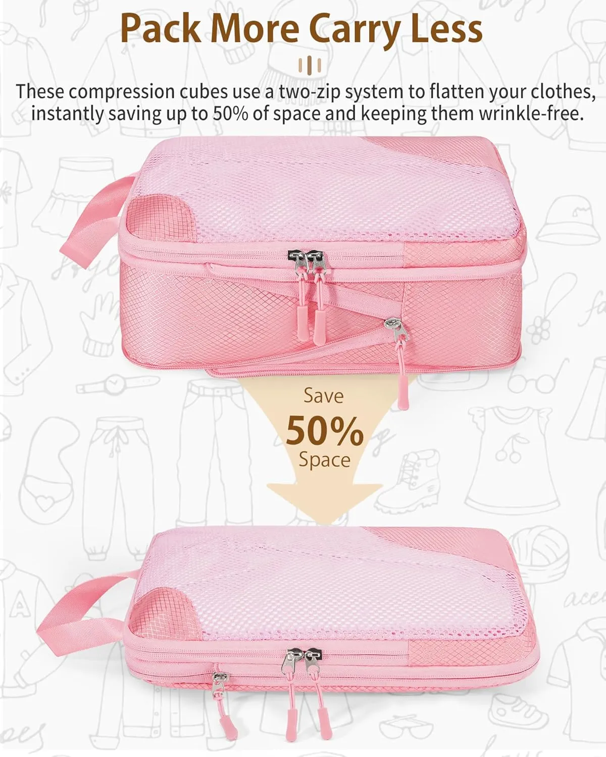 Compression Packing Cubes 8 Set, Suitcase Organizers, Luggage Organizer Bags for Travel, Expandable Packing Cubes for Travel Compression Essentials,Pink