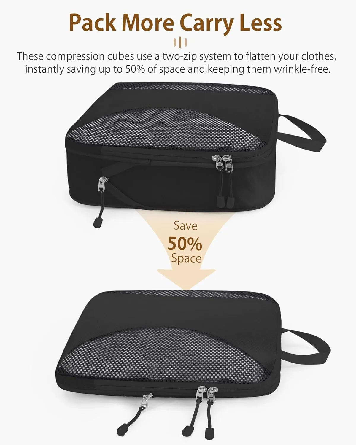 Compression Packing Cubes 8 Sets, Packing Organizers, Extensible Suitcase Organiser Bags, Travel Organizer Cubes for Travel Essentials Black