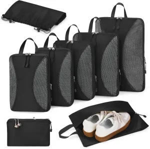 Compression Packing Cubes 8 Sets, Packing Organizers, Extensible Suitcase Organiser Bags, Travel Organizer Cubes for Travel Essentials Black