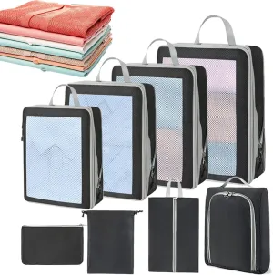 Compression Packing Cubes - Set of 8 Compression Packing Bags | Waterproof Bags for Suitcase | Travel Compression Storage Bags | Moving House Organization Clothing Containers for Attic, Closets