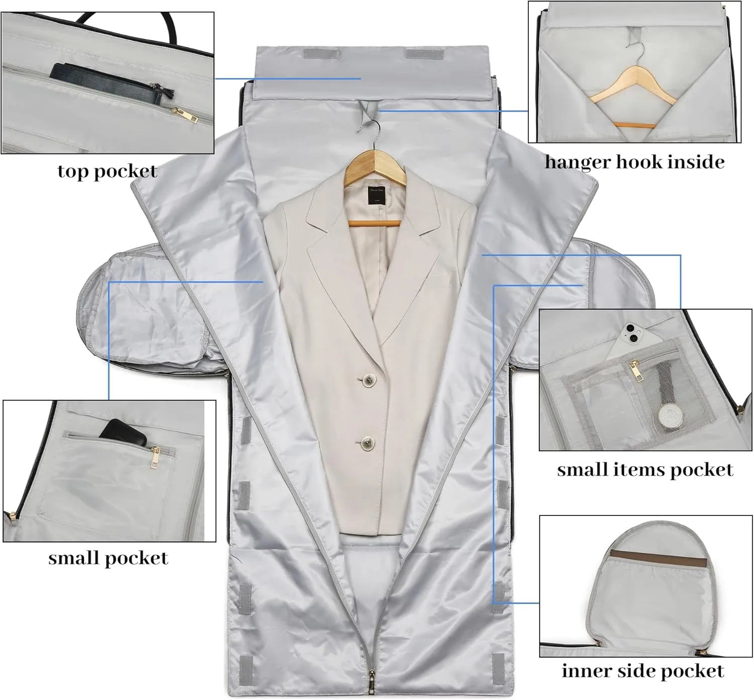 Convertible Carry On Garment Bag - Waterproof PVC Leather with Shoe & Cosmetic Compartments, 47" Wrinkle-Free Hanging System for Business Travel/Weddings, Extended Base Design (Black)