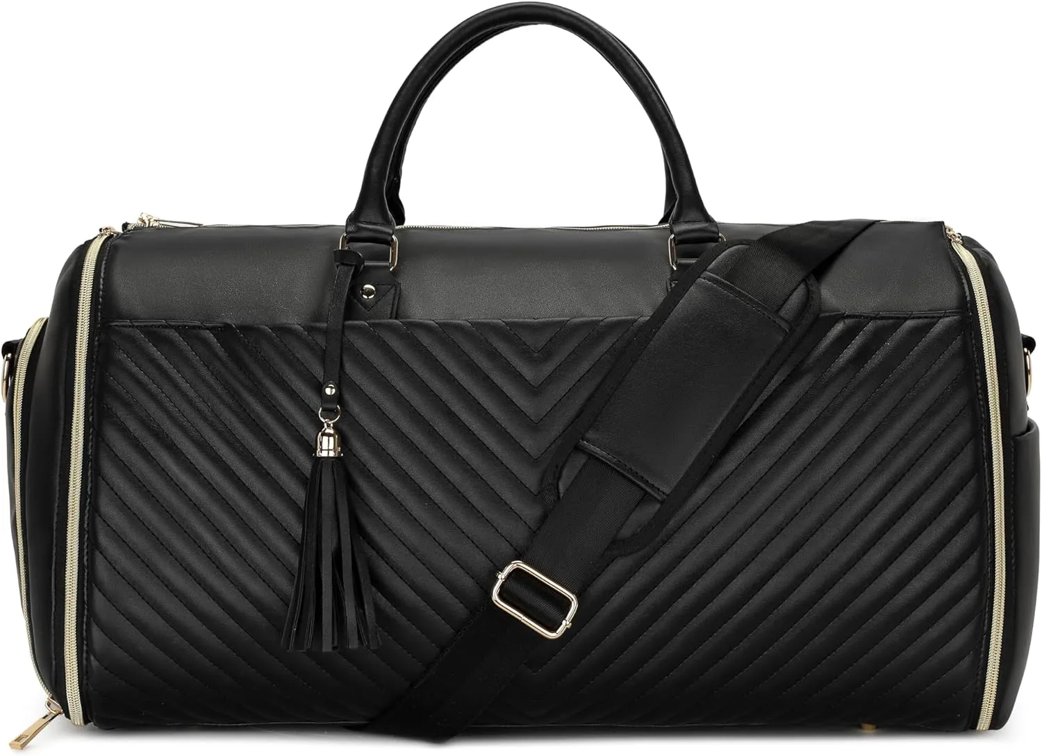 Convertible Carry On Garment Bag - Waterproof PVC Leather with Shoe & Cosmetic Compartments, 47" Wrinkle-Free Hanging System for Business Travel/Weddings, Extended Base Design (Black)