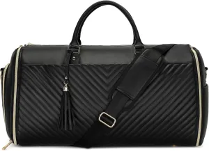 Convertible Carry On Garment Bag - Waterproof PVC Leather with Shoe & Cosmetic Compartments, 47" Wrinkle-Free Hanging System for Business Travel/Weddings, Extended Base Design (Black)