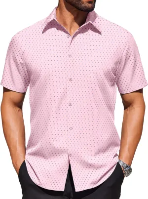 COOFANDY Mens Wrinkle Free Dress Shirt Polka Dot Short Sleeve Button Down Business Casual Shirts
