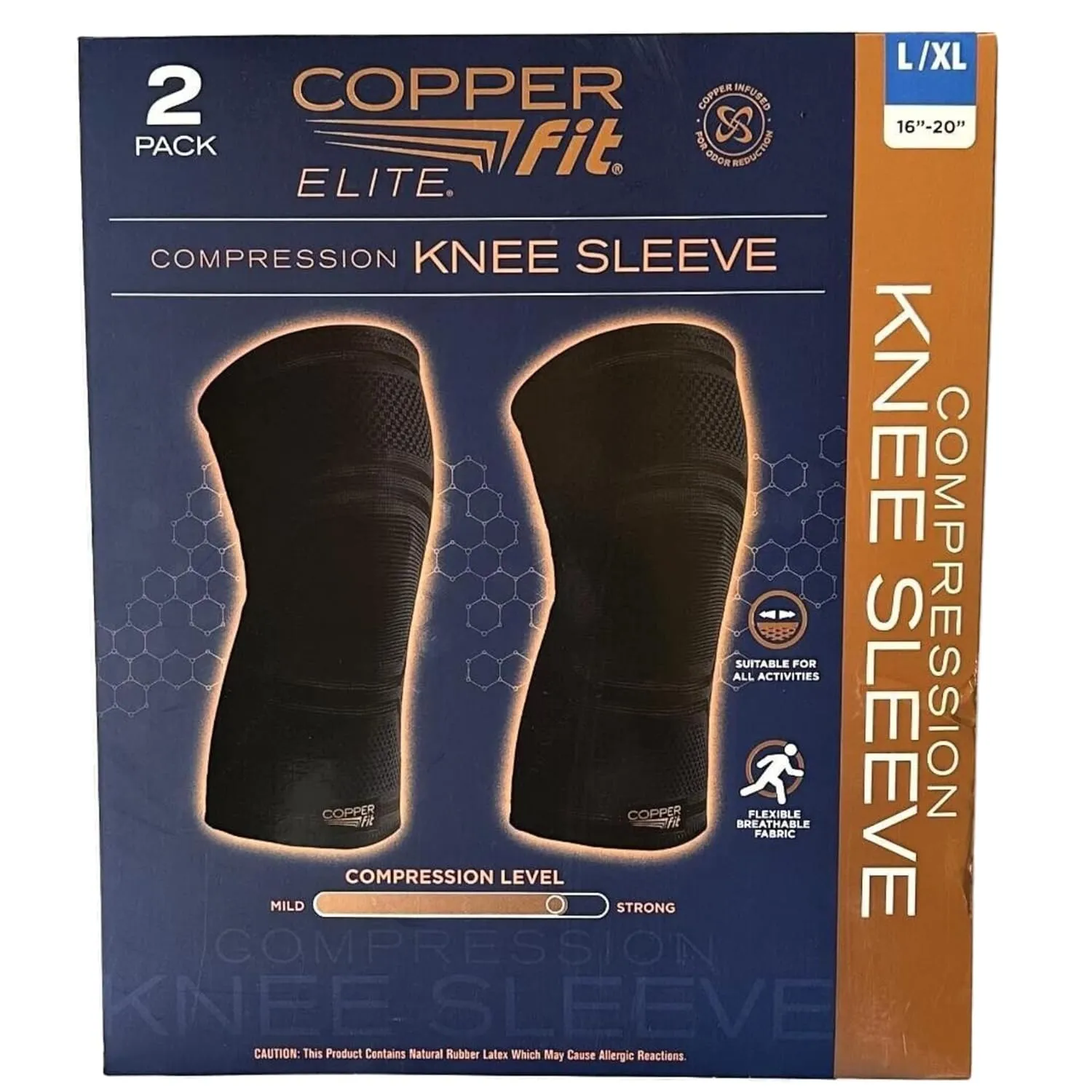 Copper Fit Elite Knee Compression Sleeve Knee Brace 2-Pack, Black (Large/X-Large, 16''-20''),2.0 Count