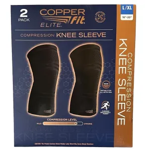 Copper Fit Elite Knee Compression Sleeve Knee Brace 2-Pack, Black (Large/X-Large, 16''-20''),2.0 Count