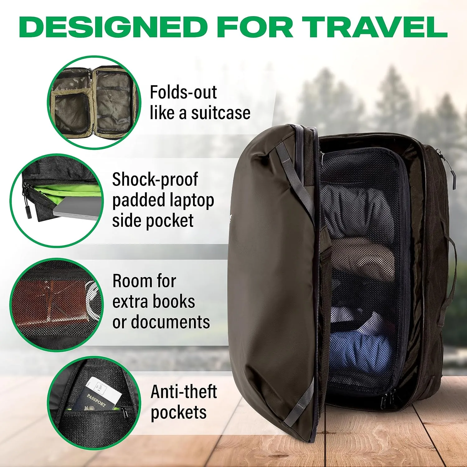 COR Surf Travel Backpack Flight Approved Carry On Laptop Backpack with Secret Passport Pockets | Large Daypack Business Weekender Luggage Backpack for Men Women The Island Hopper (38L Black)