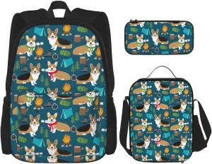 Corgi Print Versatile Adjustable Shoulder Fashion Backpack Lunch Bag Pencil Case Large Capacity