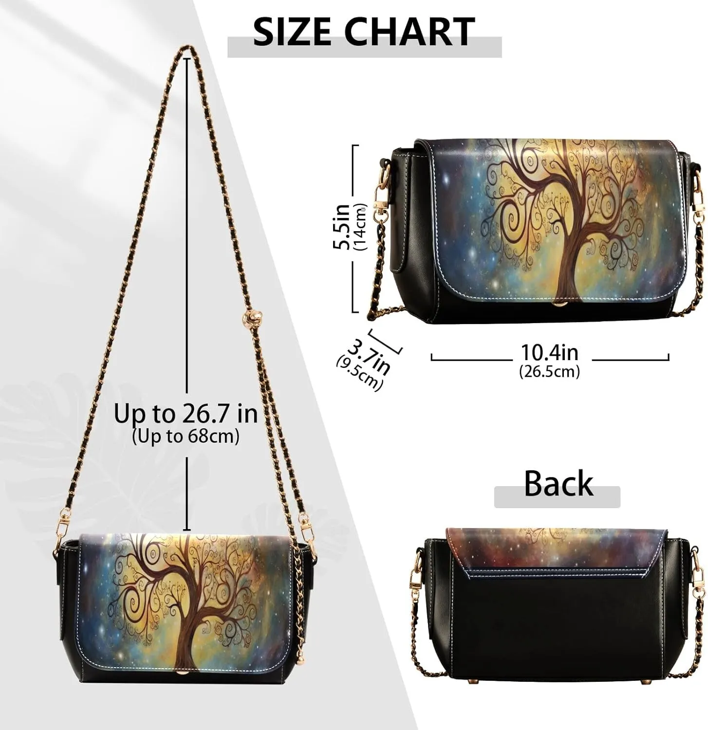 Cosmic Tree on Starry Night Sky Leather Zipper Crossbody Purse, Ladies Leather Crossbody Bags, Crossbody Bags for Women