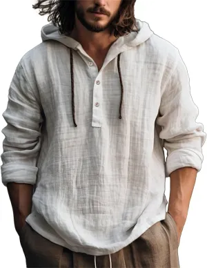 Cotton Hoodie Men Long Sleeve Summer Button Up Hooded Beach Fashion V Neck Dry Fit Tops Oversized Stylish Holiday Shirts