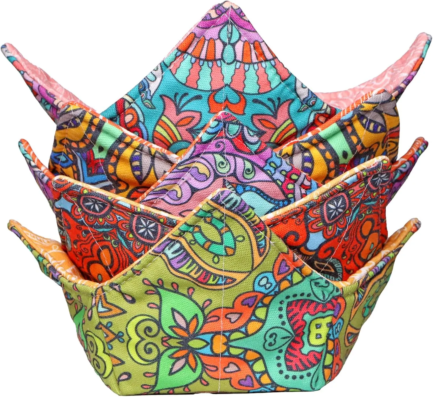 Cotton Microwave Bowl Cozy Holders, Microwave Safe Hot bowl Holders, bowl Snuggies, Soup Bowl Cozy (Mandala)