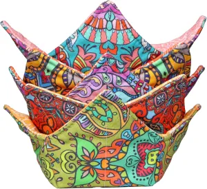 Cotton Microwave Bowl Cozy Holders, Microwave Safe Hot bowl Holders, bowl Snuggies, Soup Bowl Cozy (Mandala)