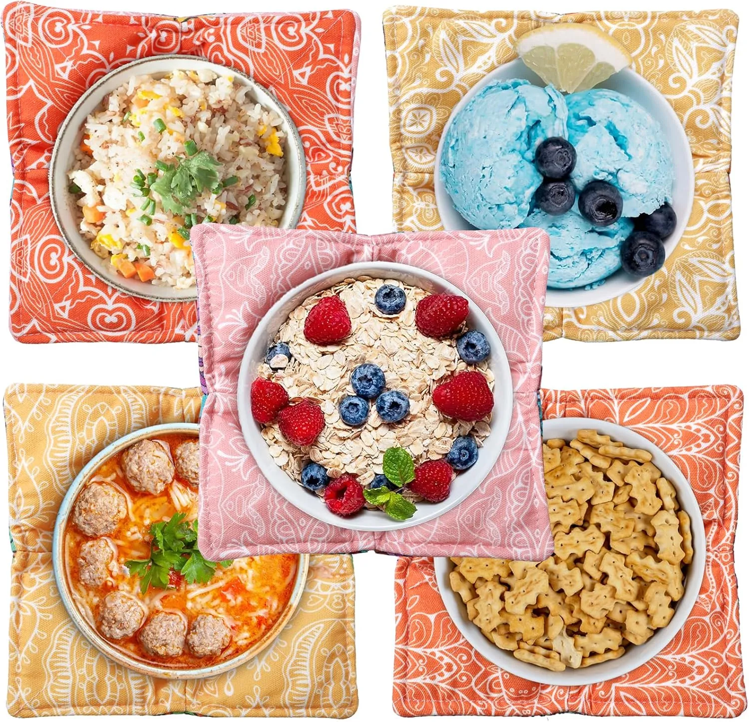 Cotton Microwave Bowl Cozy Holders, Microwave Safe Hot bowl Holders, bowl Snuggies, Soup Bowl Cozy (Mandala)