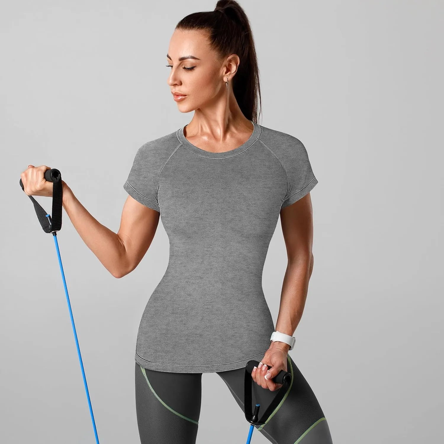 Coume 4 Pack Women's Compression Shirts Dry Fit Long/Short Sleeve Workout T-Shirt Athletic Top Baselayer Sport Yoga Gym Gear