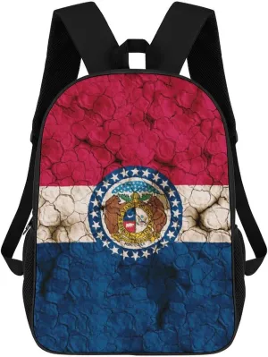 Cracked Soil Missouri Flag Funny Travel Backpack 17 Inch Casual Daypack Large Capacity Shoulder Bag for Men Women