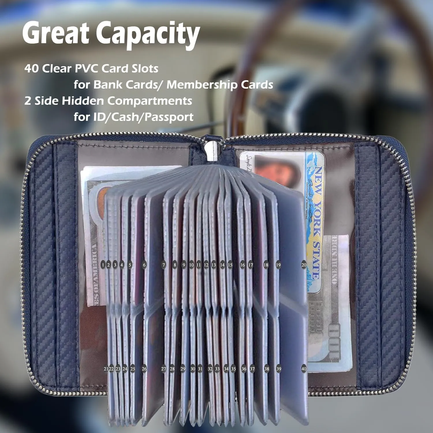 Credit Card Holder Wallet Large Leather Passport Case 42 Card Slots