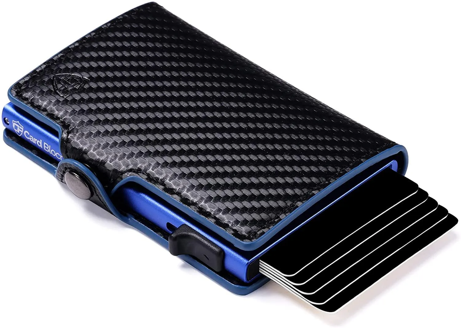 Credit Card Pop Up Wallet RFID Blocking Slim Minimalist Holder (Black Leather)