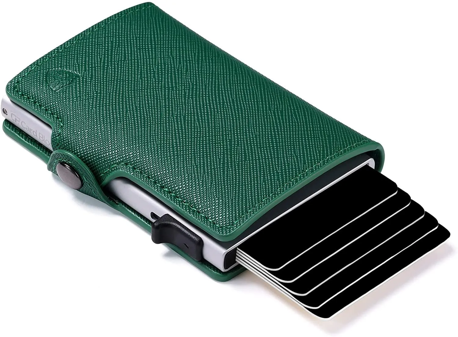 Credit Card Pop Up Wallet RFID Blocking Slim Minimalist Holder (Black Leather)