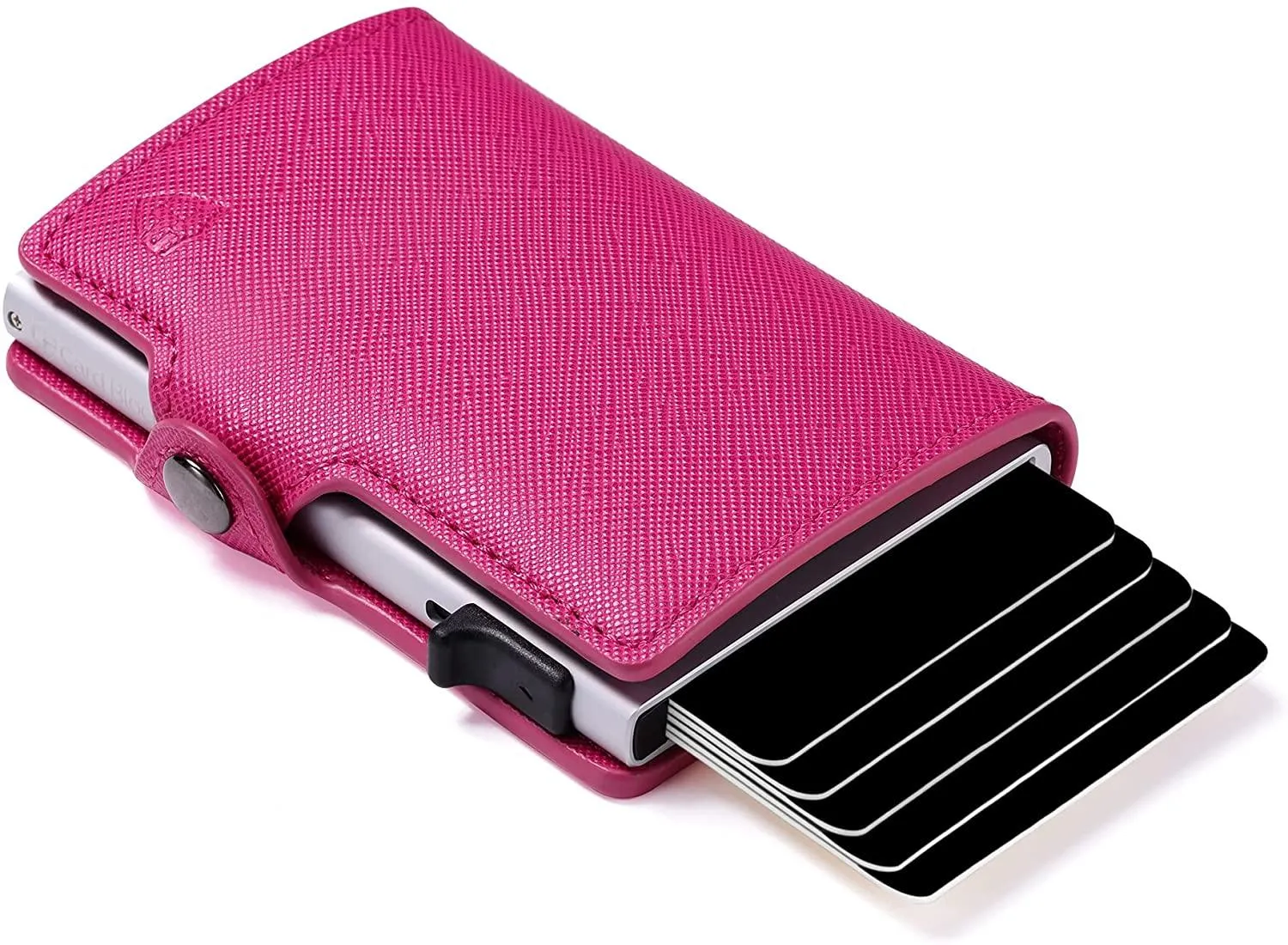 Credit Card Pop Up Wallet RFID Blocking Slim Minimalist Holder (Black Leather)