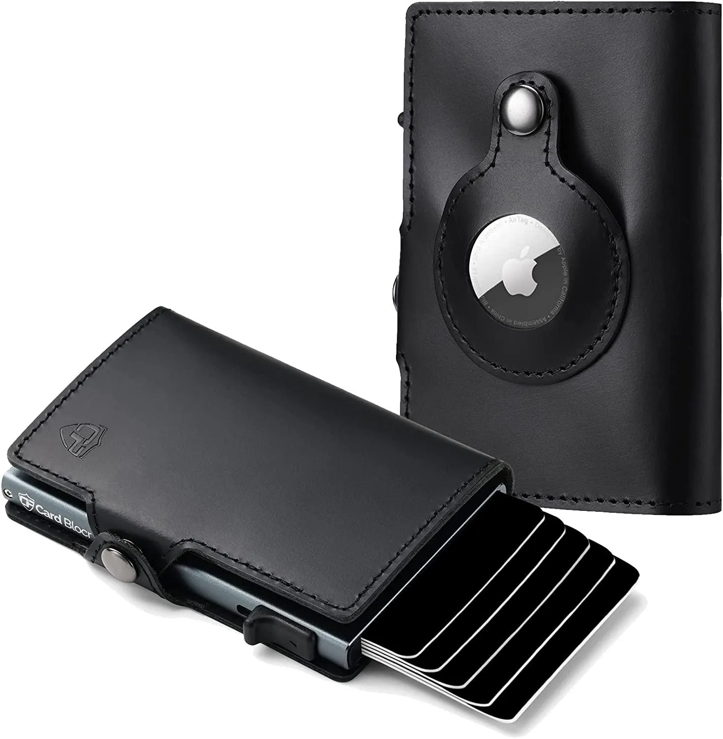 Credit Card Pop Up Wallet RFID Blocking Slim Minimalist Holder (Black Leather)