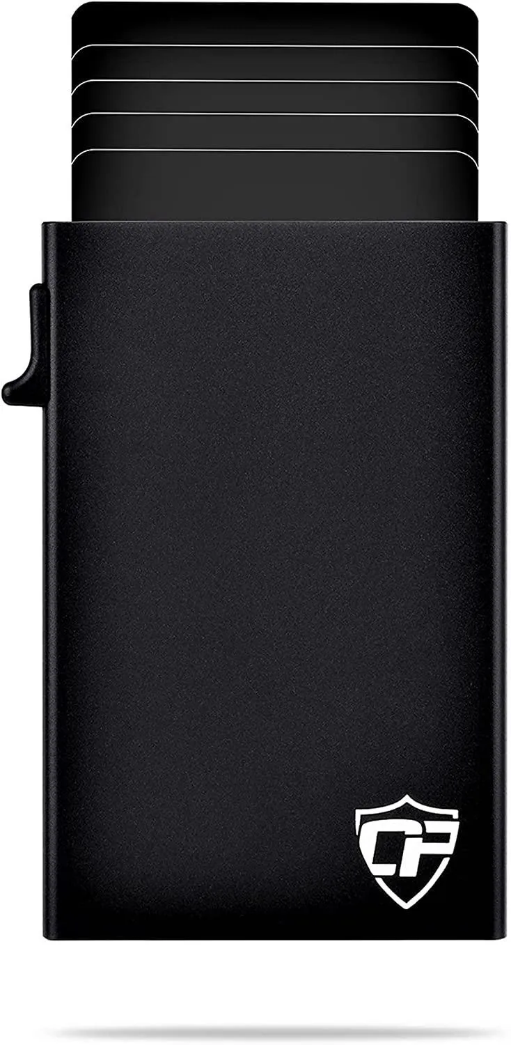 Credit Card Pop Up Wallet RFID Blocking Slim Minimalist Holder (Black Leather)