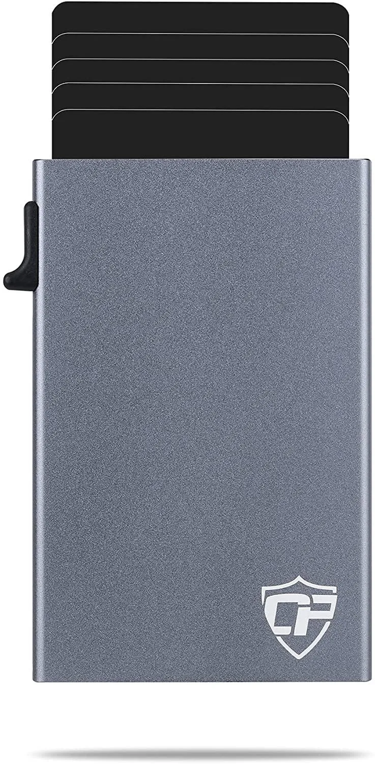 Credit Card Pop Up Wallet RFID Blocking Slim Minimalist Holder (Black Leather)