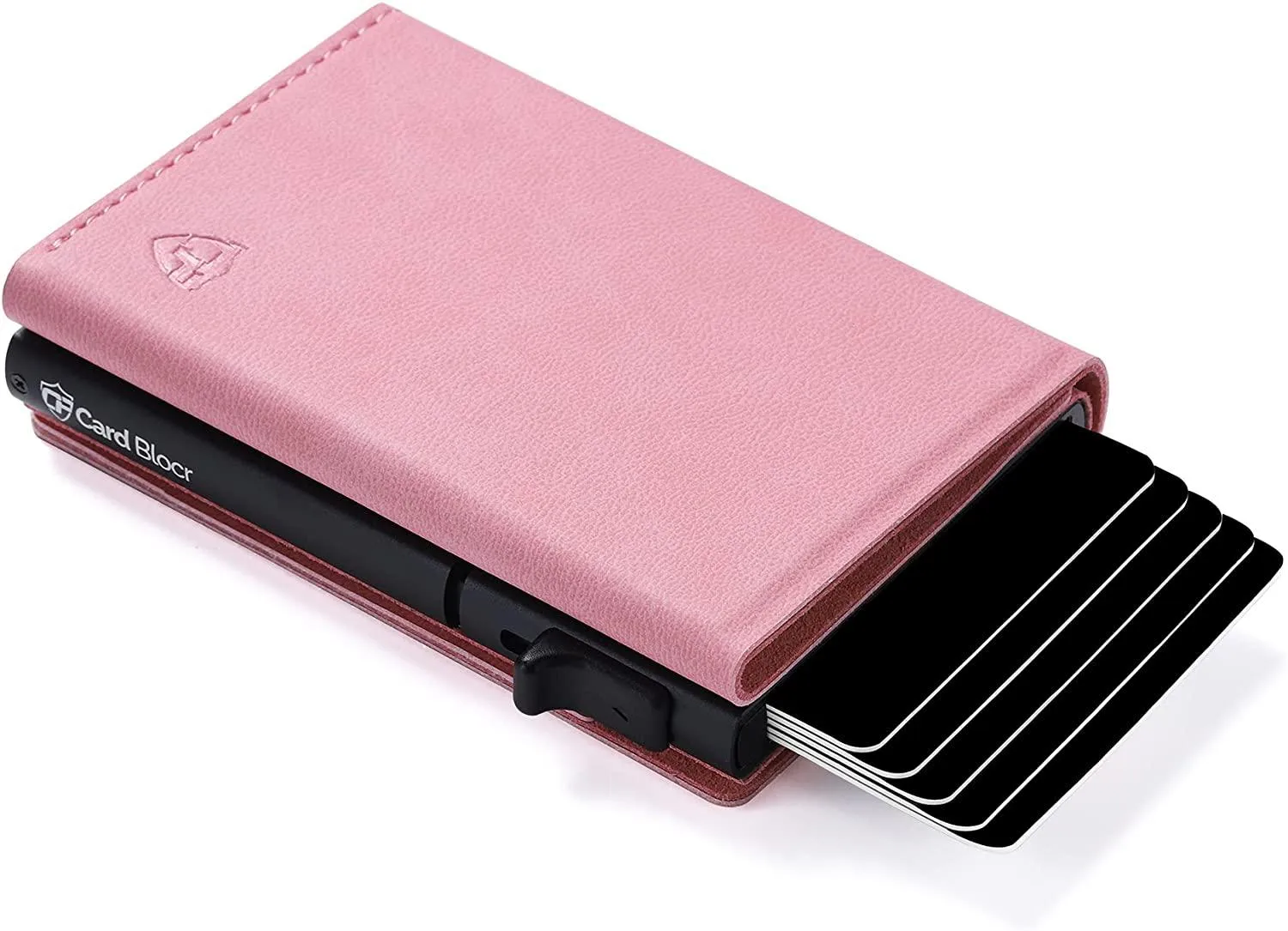 Credit Card Pop Up Wallet RFID Blocking Slim Minimalist Holder (Black Leather)