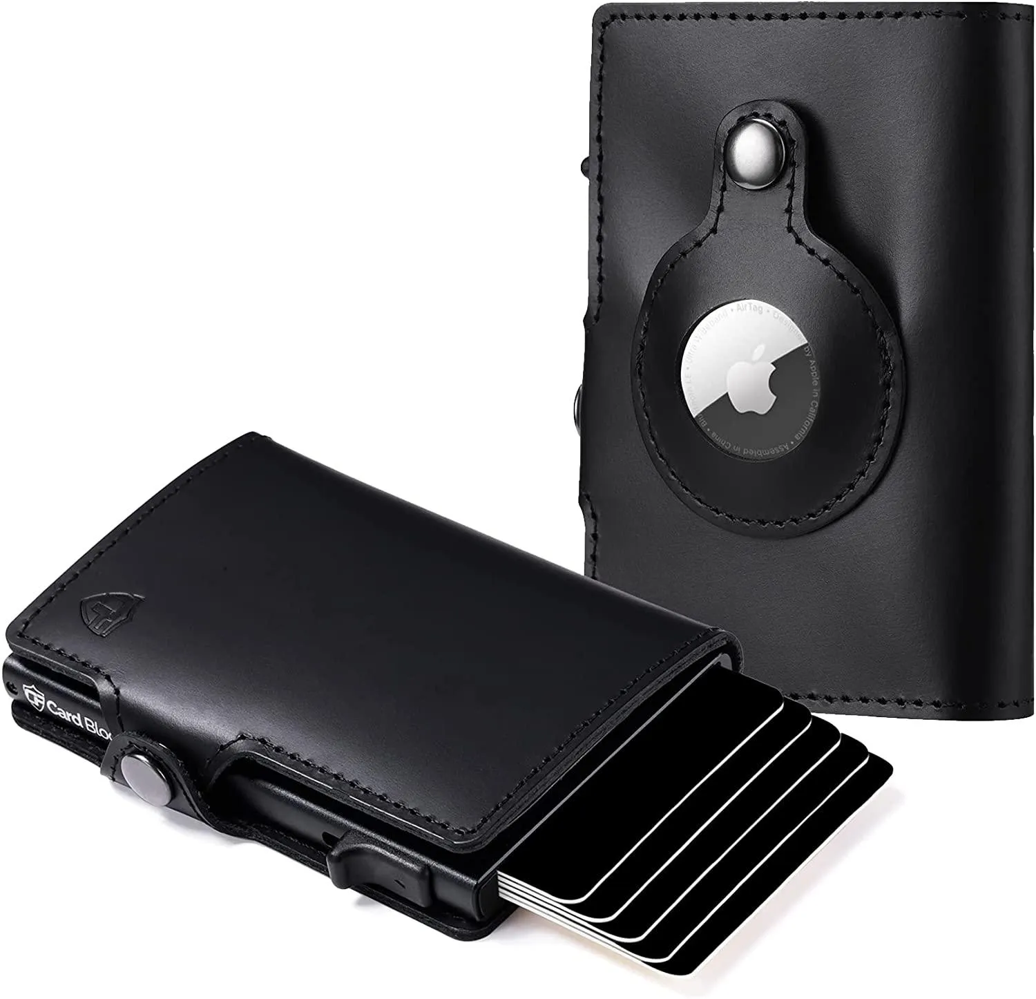 Credit Card Pop Up Wallet RFID Blocking Slim Minimalist Holder (Black Leather)