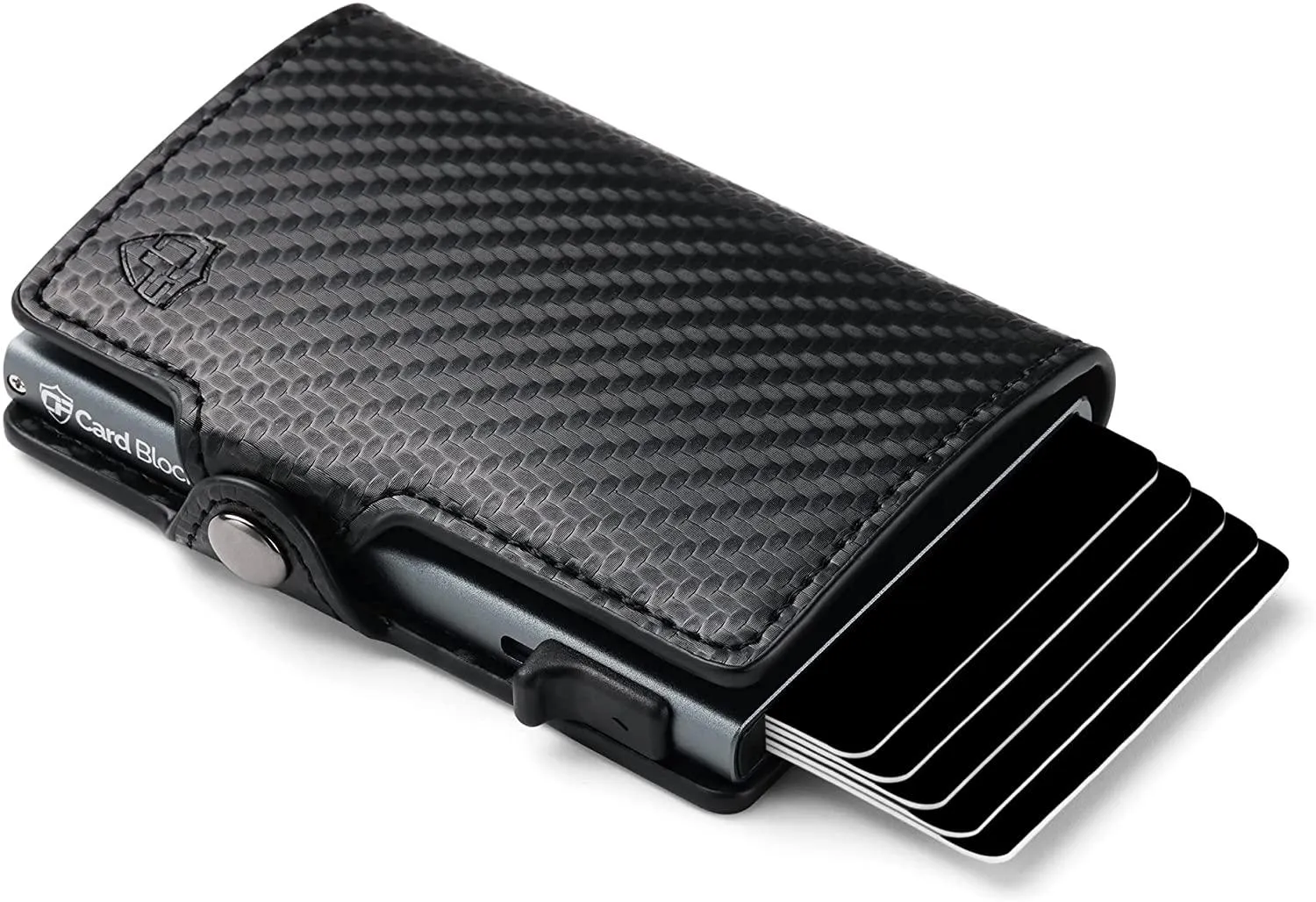 Credit Card Pop Up Wallet RFID Blocking Slim Minimalist Holder (Black Leather)