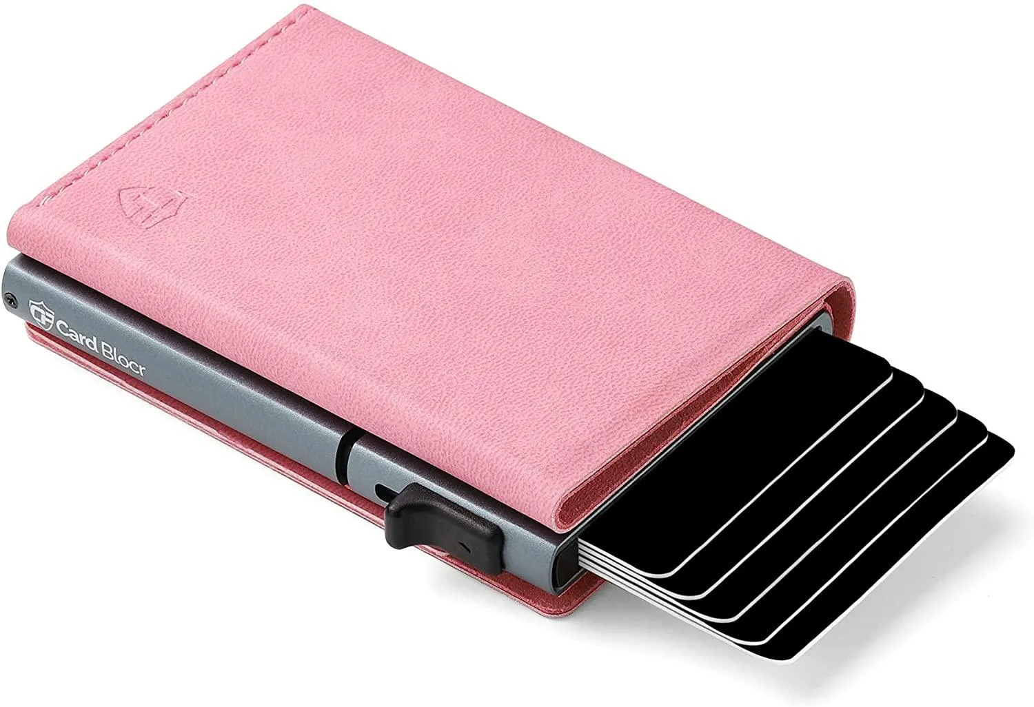 Credit Card Pop Up Wallet RFID Blocking Slim Minimalist Holder (Black Leather)