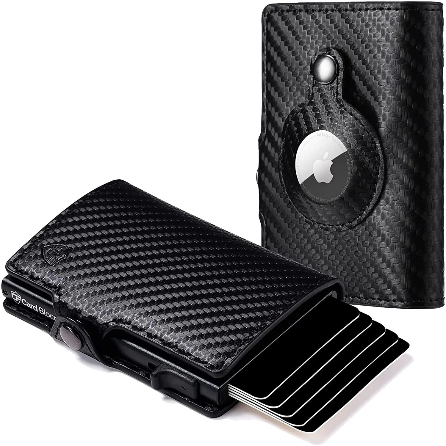 Credit Card Pop Up Wallet RFID Blocking Slim Minimalist Holder (Black Leather)