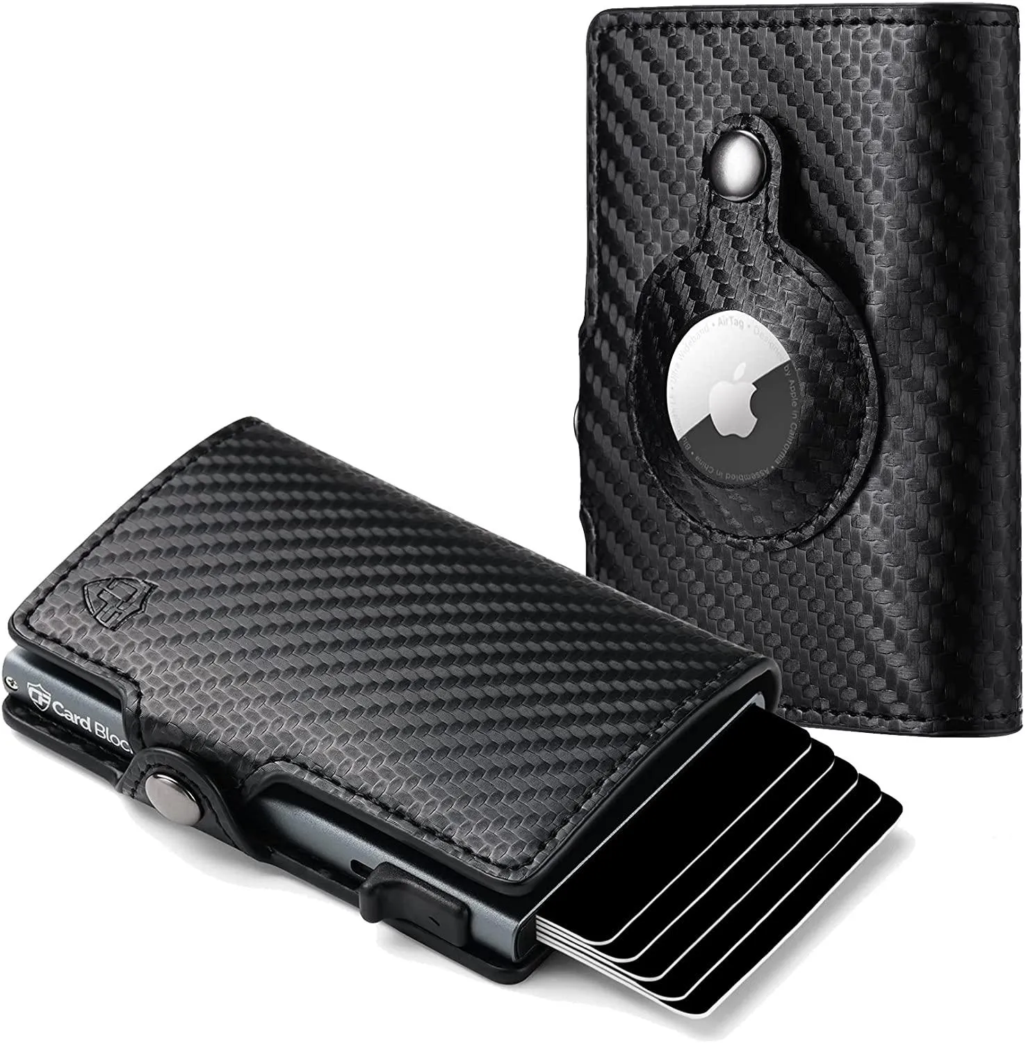 Credit Card Pop Up Wallet RFID Blocking Slim Minimalist Holder (Black Leather)