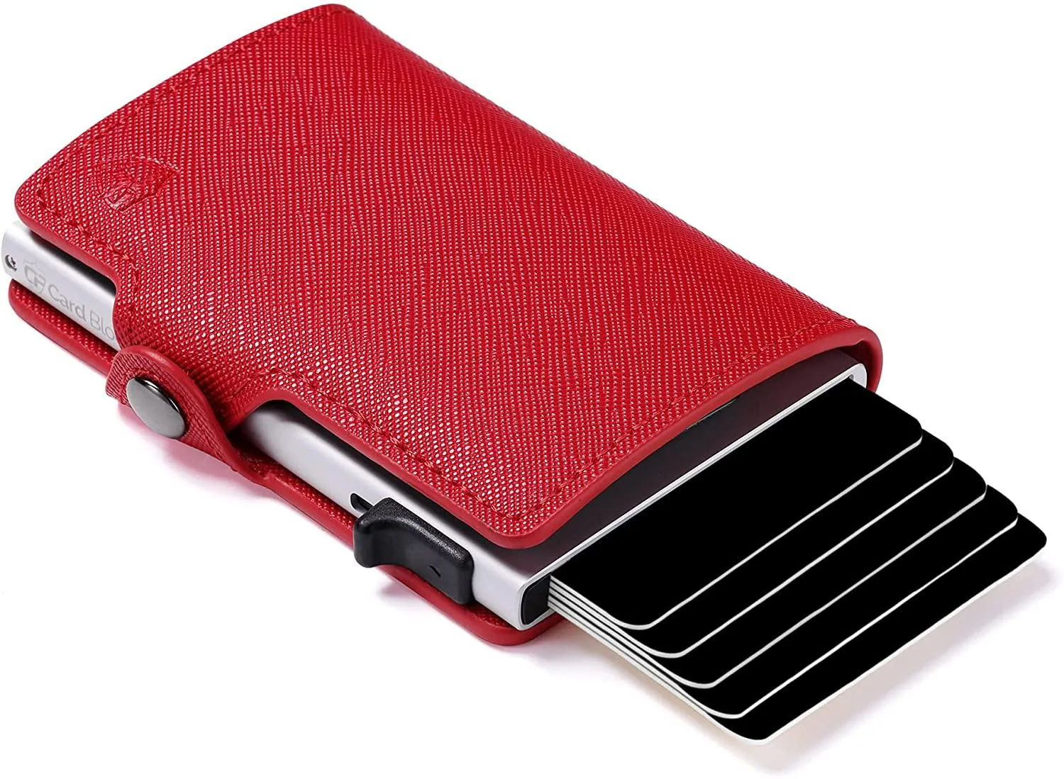 Credit Card Pop Up Wallet RFID Blocking Slim Minimalist Holder (Black Leather)