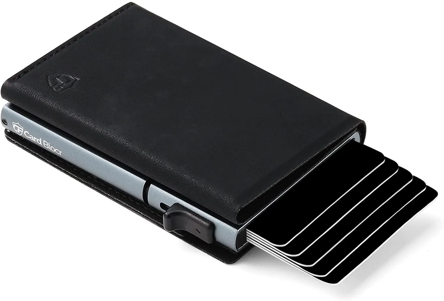 Credit Card Pop Up Wallet RFID Blocking Slim Minimalist Holder (Black Leather)
