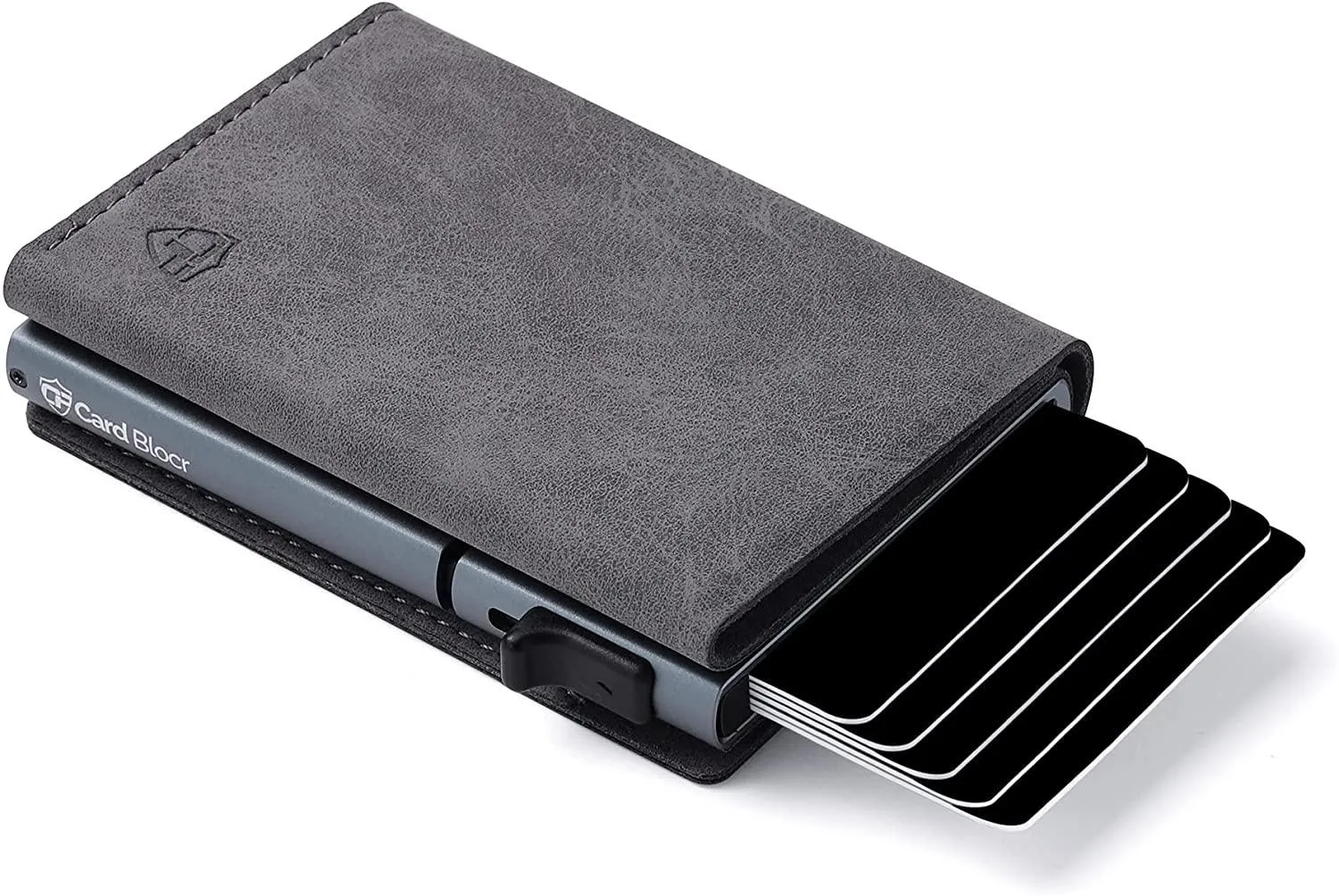 Credit Card Pop Up Wallet RFID Blocking Slim Minimalist Holder (Black Leather)