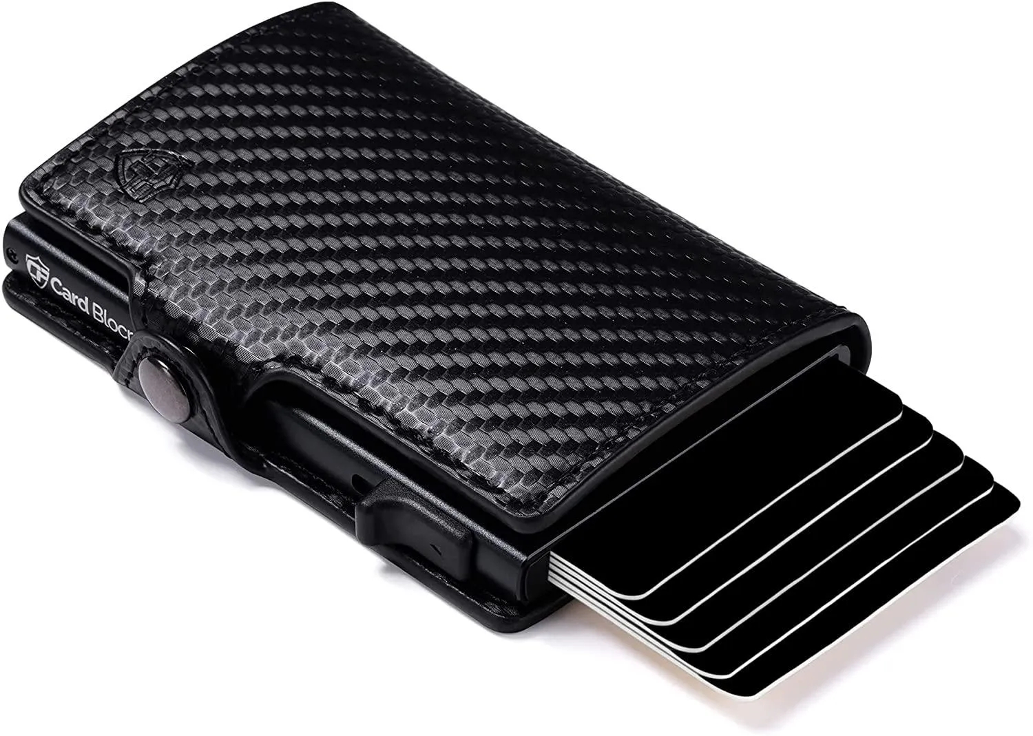 Credit Card Pop Up Wallet RFID Blocking Slim Minimalist Holder (Black Leather)