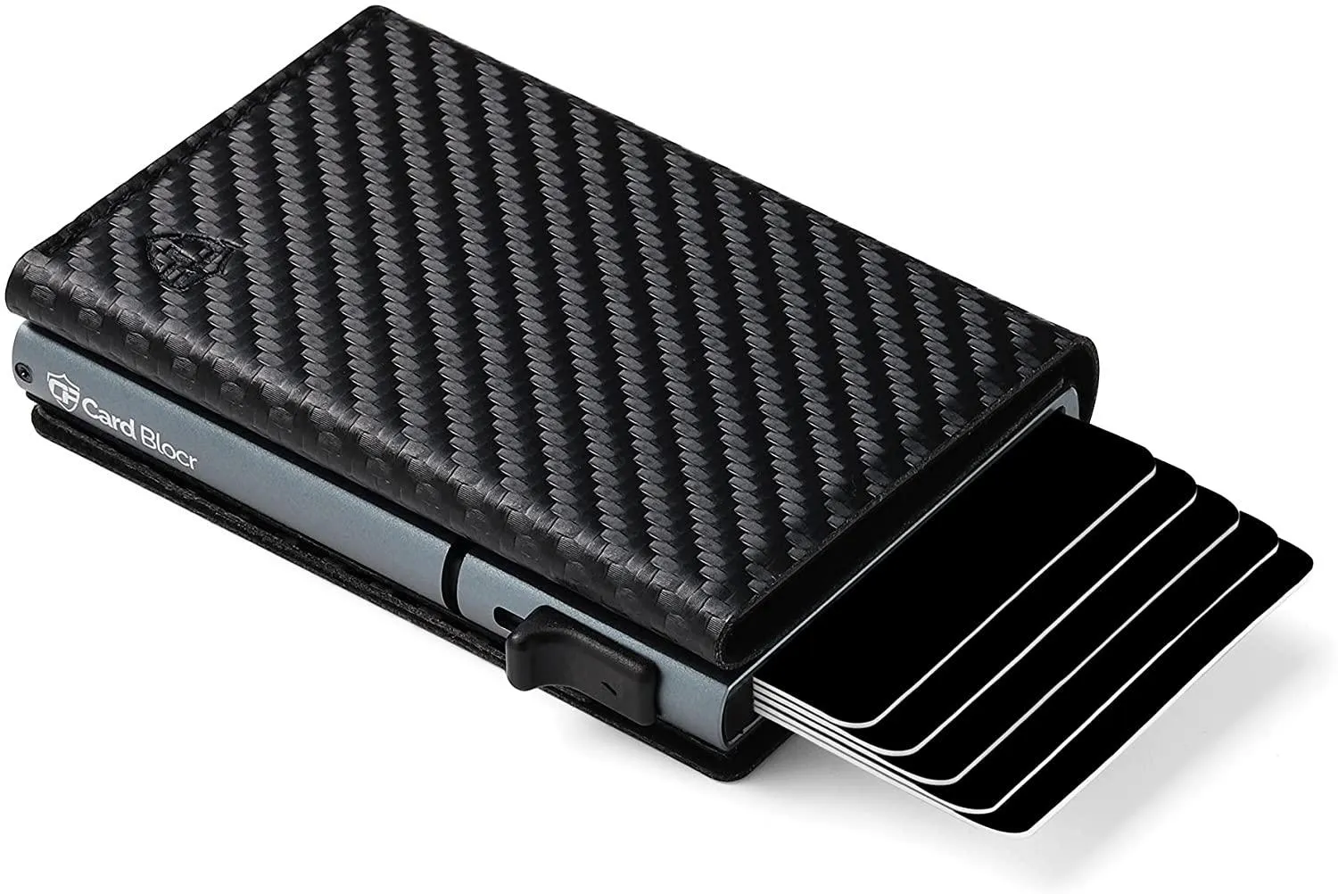 Credit Card Pop Up Wallet RFID Blocking Slim Minimalist Holder (Black Leather)