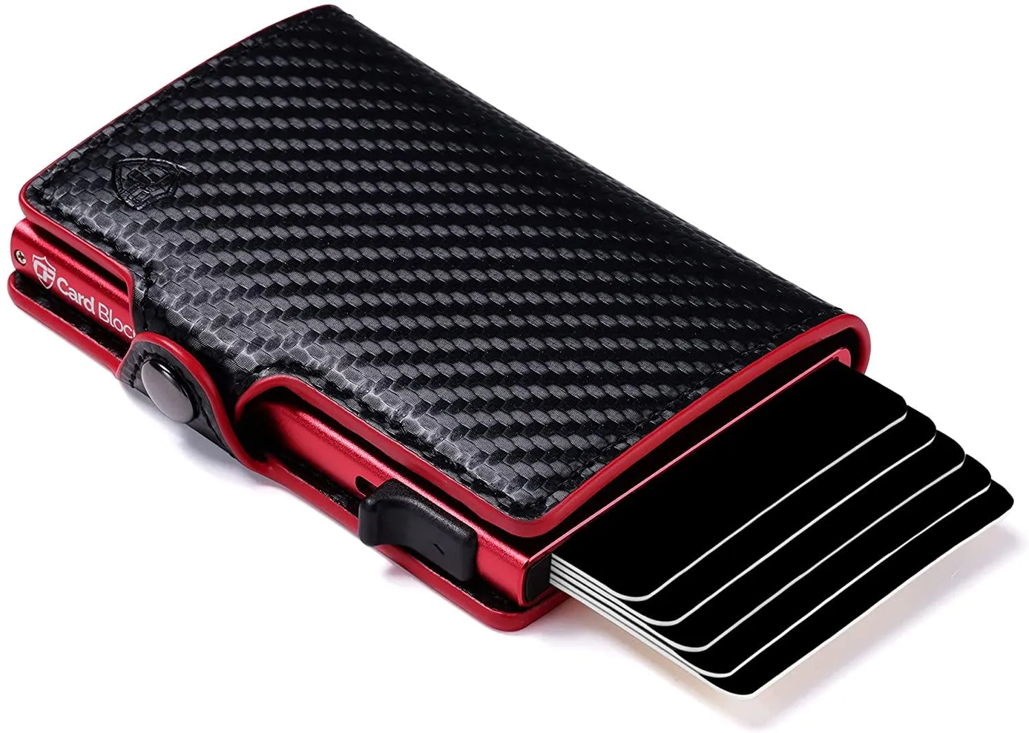 Credit Card Pop Up Wallet RFID Blocking Slim Minimalist Holder (Black Leather)