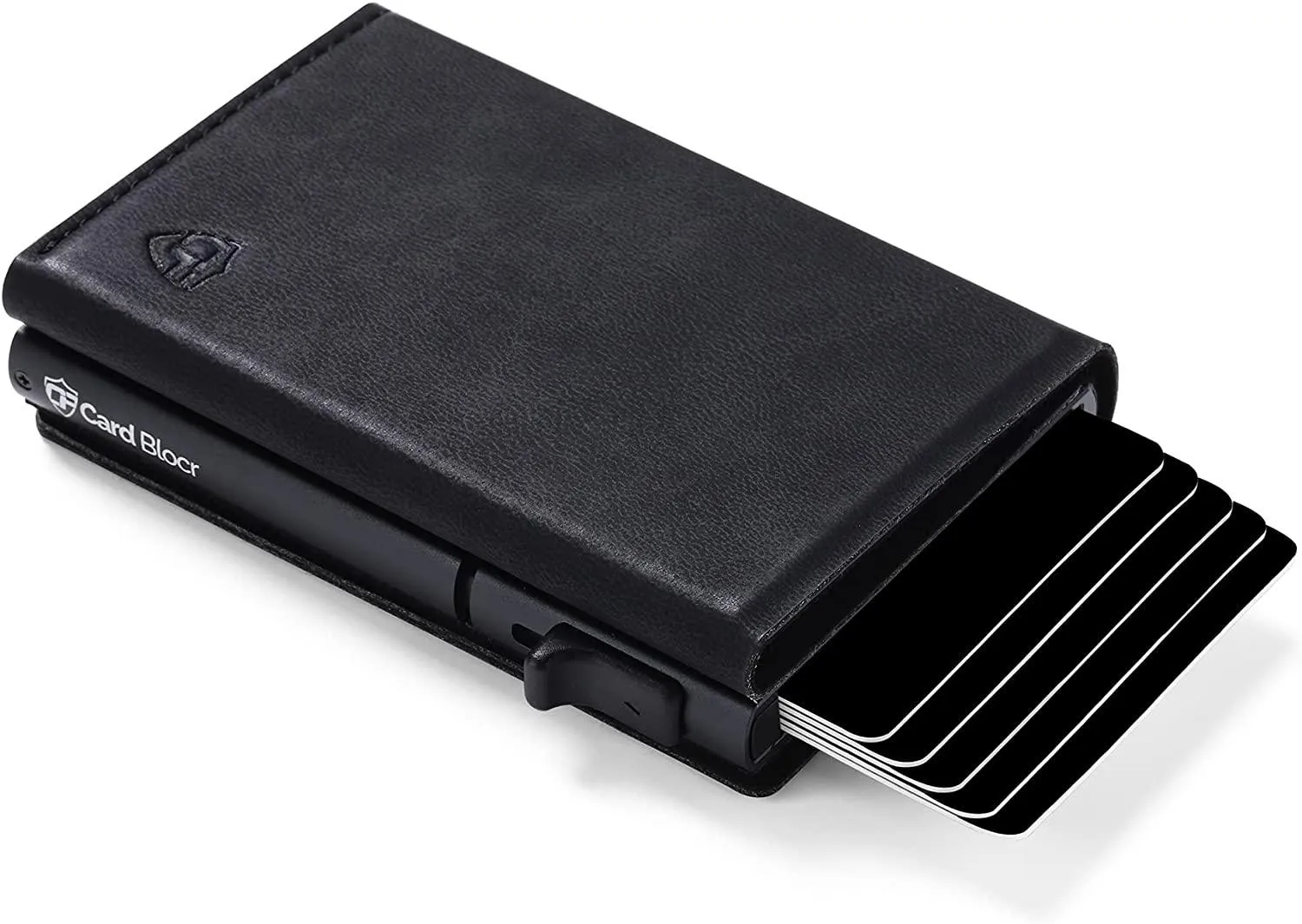 Credit Card Pop Up Wallet RFID Blocking Slim Minimalist Holder (Black Leather)
