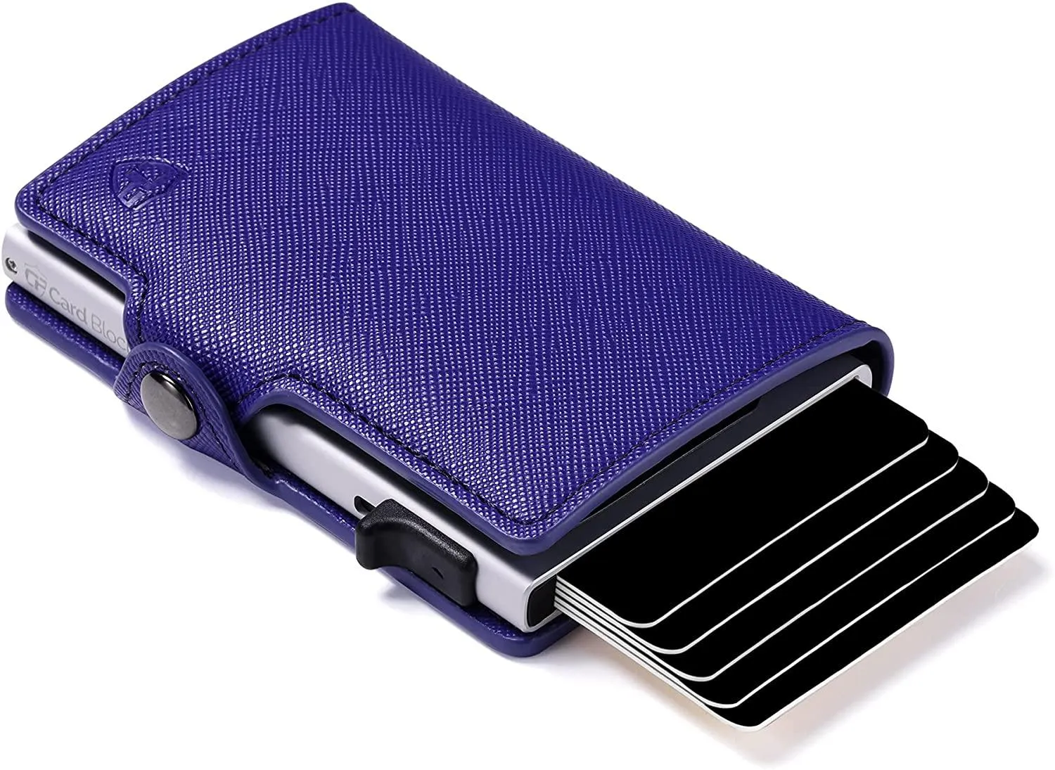 Credit Card Pop Up Wallet RFID Blocking Slim Minimalist Holder (Black Leather)