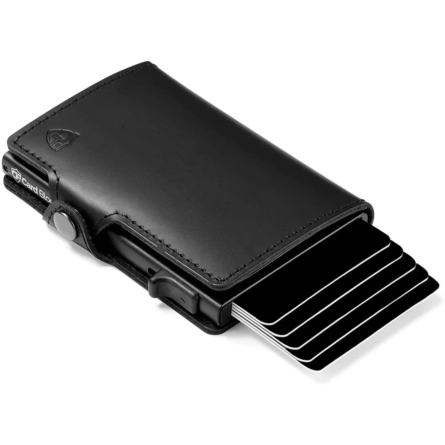 Credit Card Pop Up Wallet RFID Blocking Slim Minimalist Holder (Black Leather)