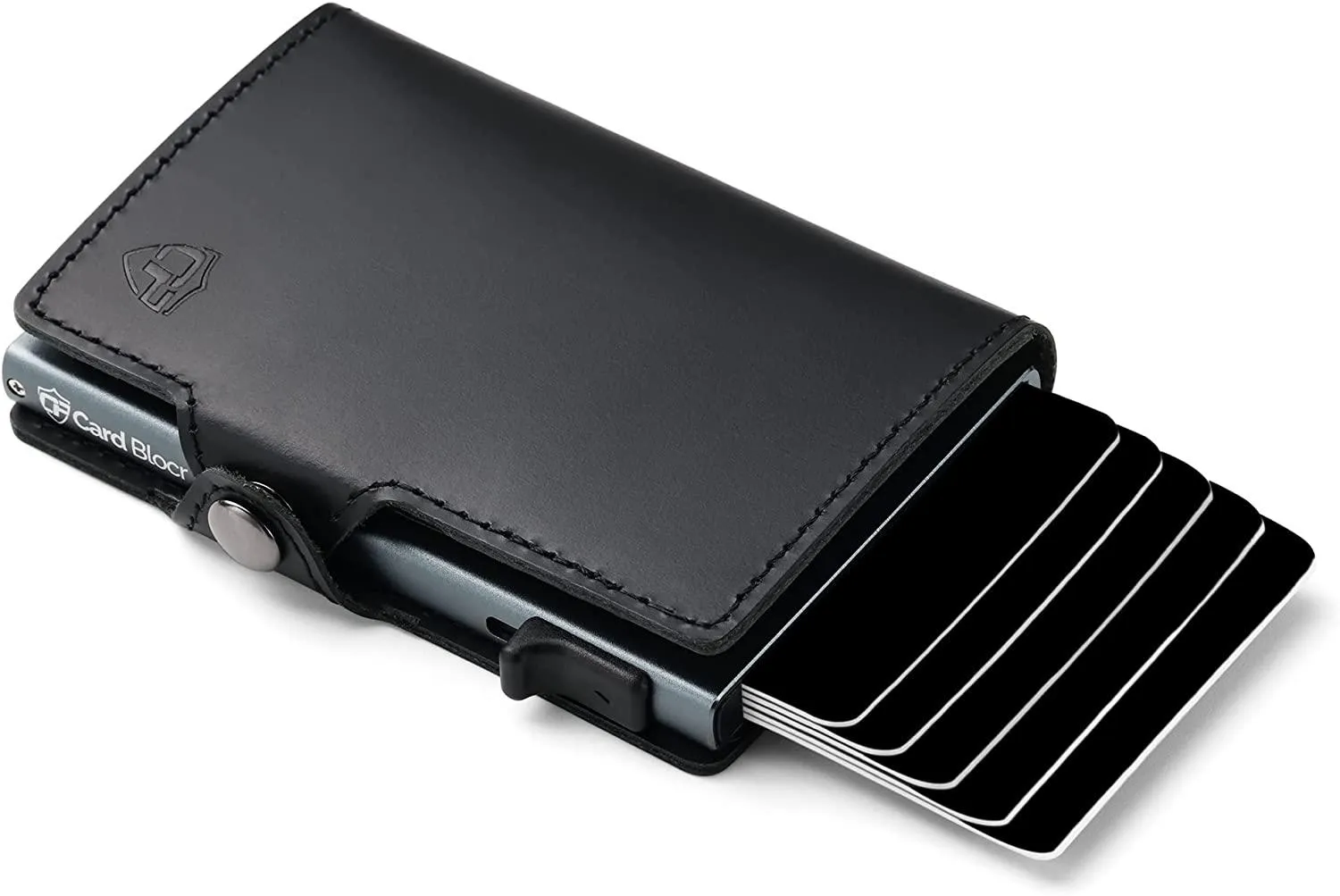 Credit Card Pop Up Wallet RFID Blocking Slim Minimalist Holder (Black Leather)