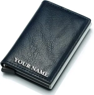 Credit Card Wallet | Best Minimalist Wallet | RFID Blocking Aluminum Card Holder (Custom lettering blue)