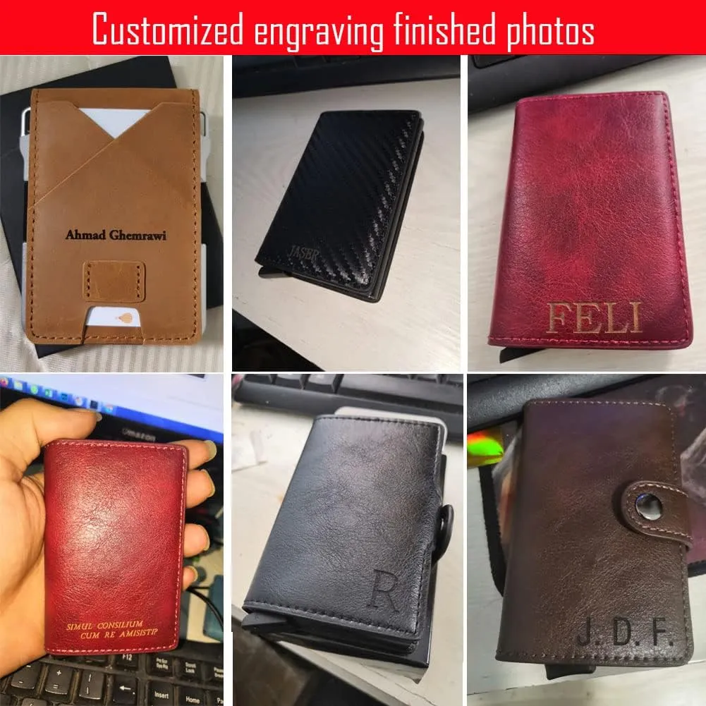 Credit Card Wallet | Best Minimalist Wallet | RFID Blocking Aluminum Card Holder (Custom lettering blue)
