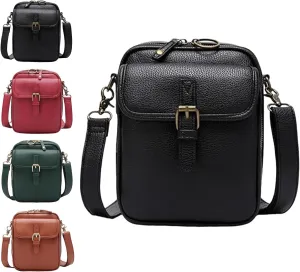 Crossbody Leather Bag, Vintage Large Capacity Messenger Bag with 10 Card Slots