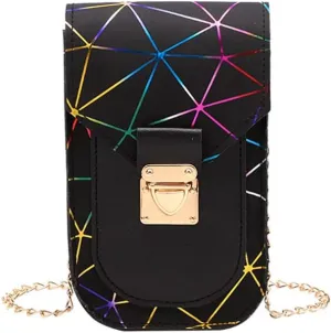 Crossbody Phone Bag for iPhone 7 / iPhone 8 / iPhone Xs/iPhone XR Metal Chain Small Shoulder Bag Leather Case Cell Phone Purse with Shoulder Strap Card Holder Clutch for Women,Black