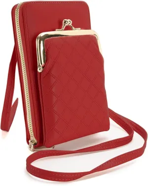 Crossbody Phone Bag, Kiss Lock Shoulder Purse for Women Small Wallet with Credit Card Slots