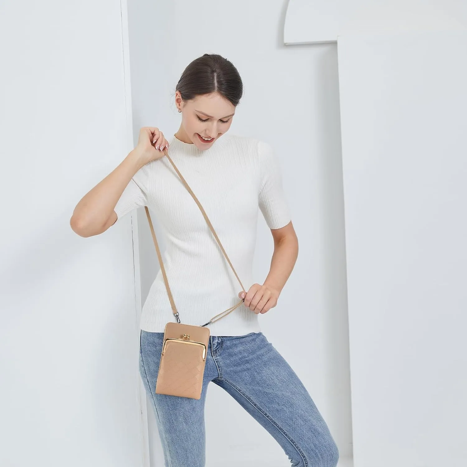 Crossbody Phone Bag, Kiss Lock Shoulder Purse for Women Small Wallet with Credit Card Slots