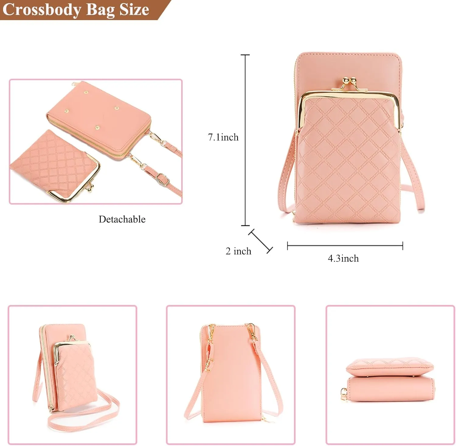 Crossbody Phone Bag, Kiss Lock Shoulder Purse for Women Small Wallet with Credit Card Slots